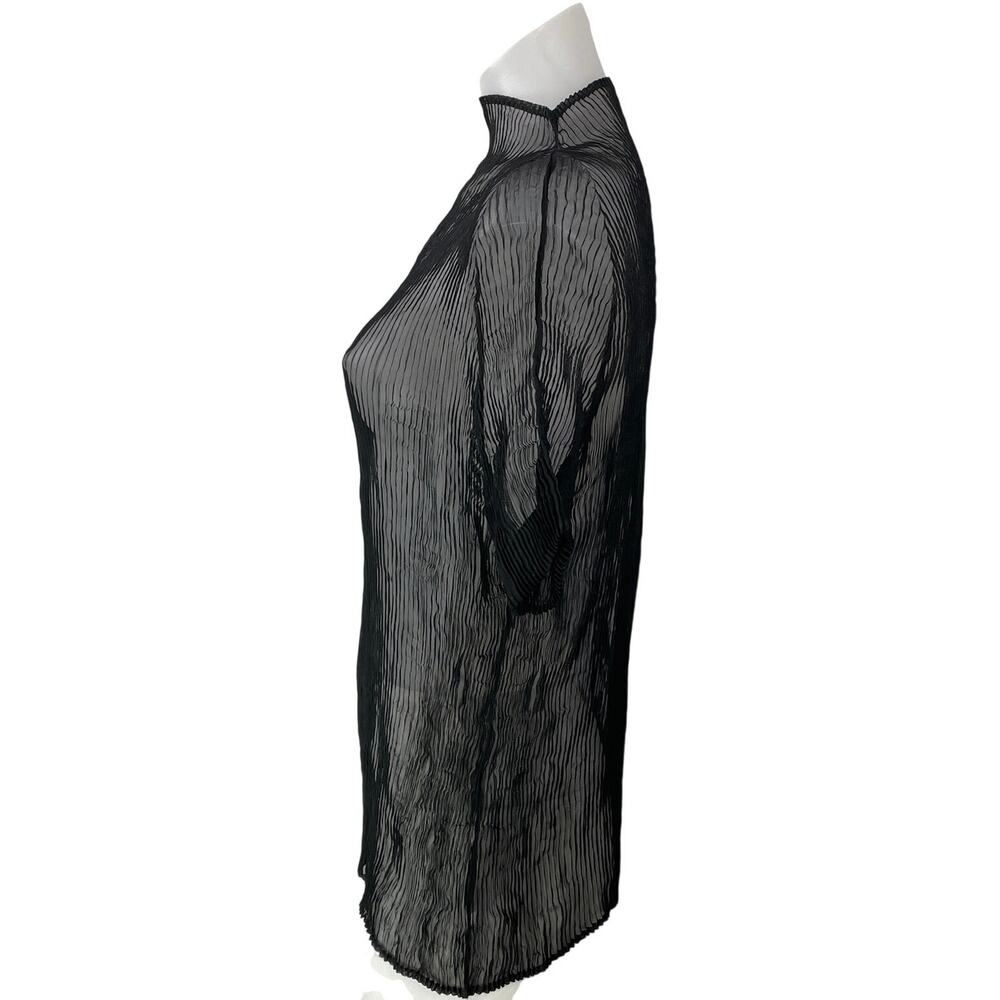 ISSEY MIYAKE Black Short Sleeves Chiffon Pleated Plisse Sheer Tee T-shirt Top M - Picture 2 of 4